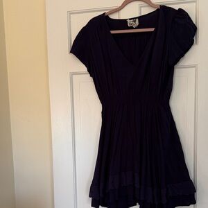 Jaase Deep Purple V-Neck Short Sleeve Ruffled Hem short Dress